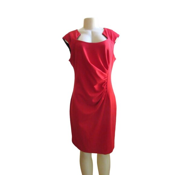 Ellen Tracy Red Sleeveless Dress w Ruched Front in Size 12 - Picture 1 of 8